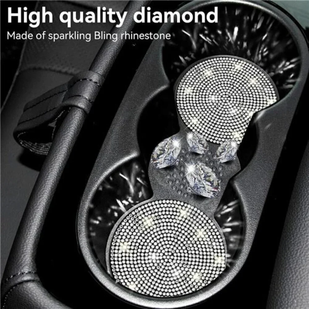 Car Cup Coasters Bling , 2-Pack Universal Non-Slip Cup Holder Vehicle Diamond